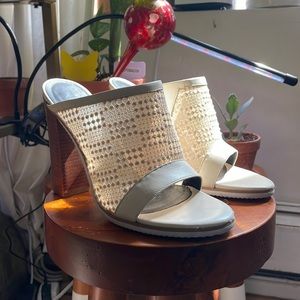 Tibi Nora Mesh Peep-toe Sandal in Beige